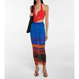 Louisa Ballou Mesh Pencil Maxi Skirt Neon Horizon Womens Size Small